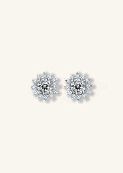 Apollo’s Heart 18K White Gold Sunflower Diamond Earrings