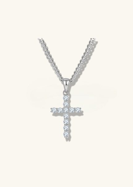 18K White Gold Luxury Inlaid Cross Necklace