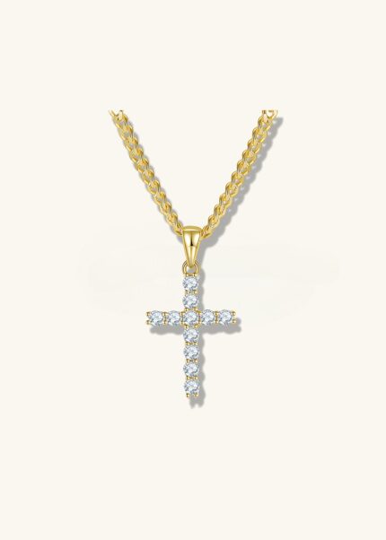 18K Yellow Gold Luxury Inlaid Cross Necklace