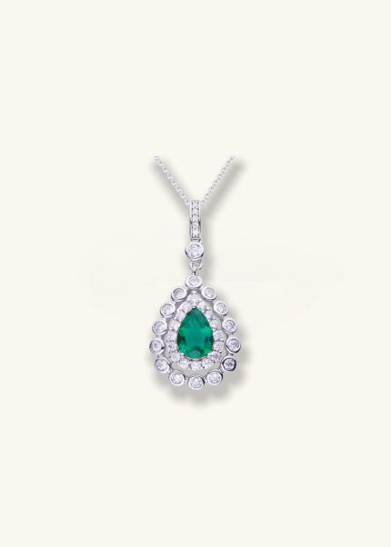 Artemis’ Tears 18K White Gold Pear Shaped Emerald Necklace
