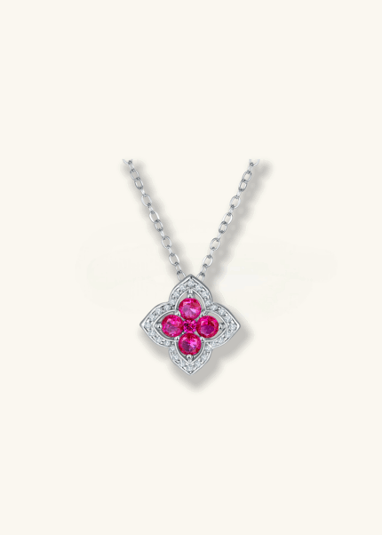 Eternal Flame 18K White Gold Clover Ruby Necklace