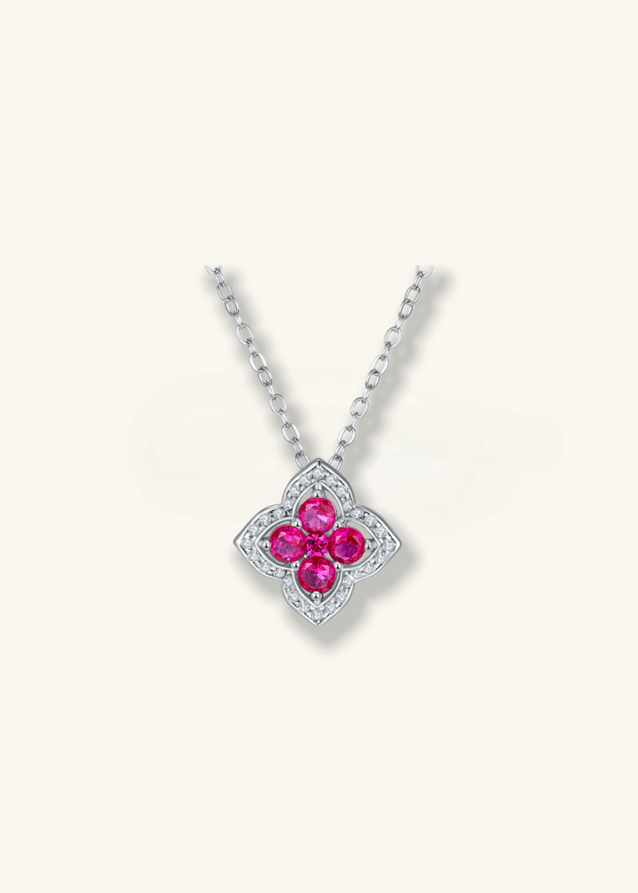 Eternal Flame 18K White Gold Clover Ruby Necklace - Image 1
